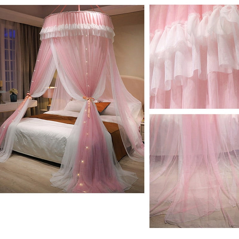 Kadahis Bed Canopy for Girls & Adults, Elegant Double Layer Bed Curtain Canopy Drapes, Round Dome Lace Princess Canopies Netting