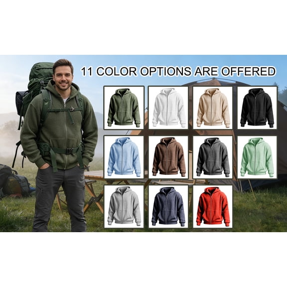 WAENQINLA Sweatshirt Hoodies for Men Waffle Full Zip Up Hooded Sweatshirts Solid Color Long Sleeve Casual Loose Fit Hoodie Coats Red XXXL