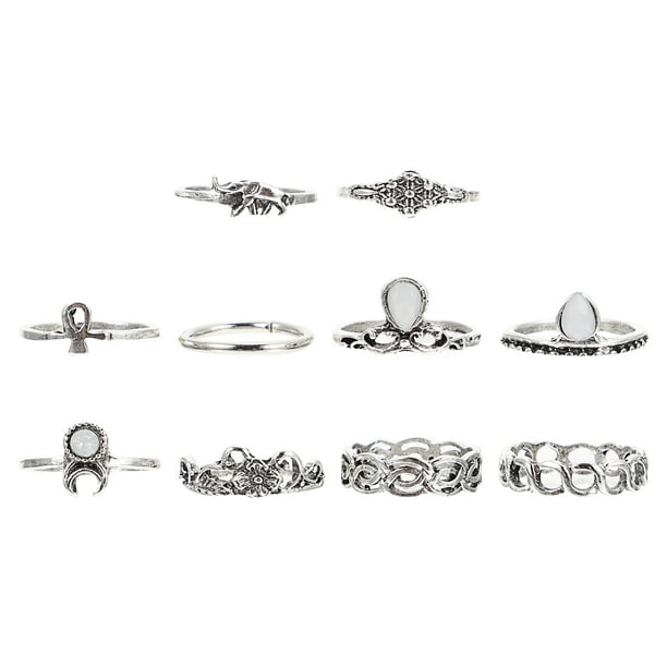 KAKOWELY 10 anillos vintage de aleación únicos, estilo barroco.
