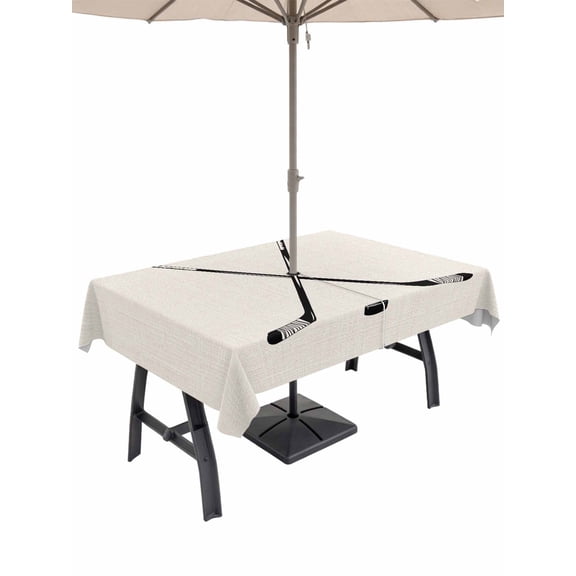 54x80 Inch Outdoor Tablecloth with Umbrella Hole Zipper Rectangle Beige Rectangular Tablecloths Outside Waterproof Simple Gradient Ice Hockey Funny Sport Game Art Patio Table Cover for Picnic Party