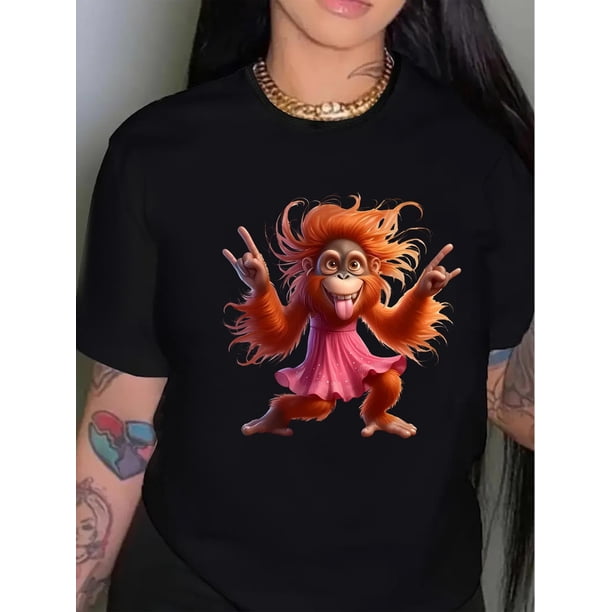 A Monkey in a Dress, a Funny Monkey, Mischievous And Playful, I Am The Best. I Say The Cutest, Gifts, New Style Women'S Round Neck Casual Sports Comfortable T-Shirt for All Seasons.