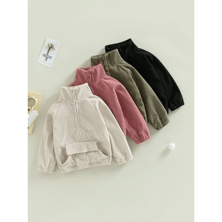 Unisex Baby Half Zip Up Sweatshirt Corduroy Long Sleeve Solid