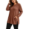thumbnail image 6 of Plus Size Women's Tunic Tops Ribbed Knit Crewneck Long Sleeve Side Split Fall Soft Brushed Stretchy Relaxed Sweater XL-5XL, 6 of 7