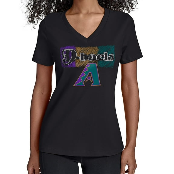 Women's Starter Black Arizona Diamondbacks Team Color Shading V-Neck T-Shirt