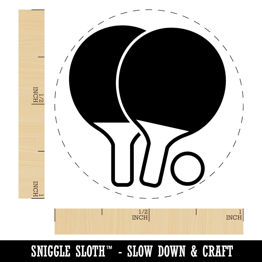 Ping Pong Table Tennis Paddles and Ball Self-Inking Rubber Stamp Ink Stamper - Brown Ink - Medium 1 Inch