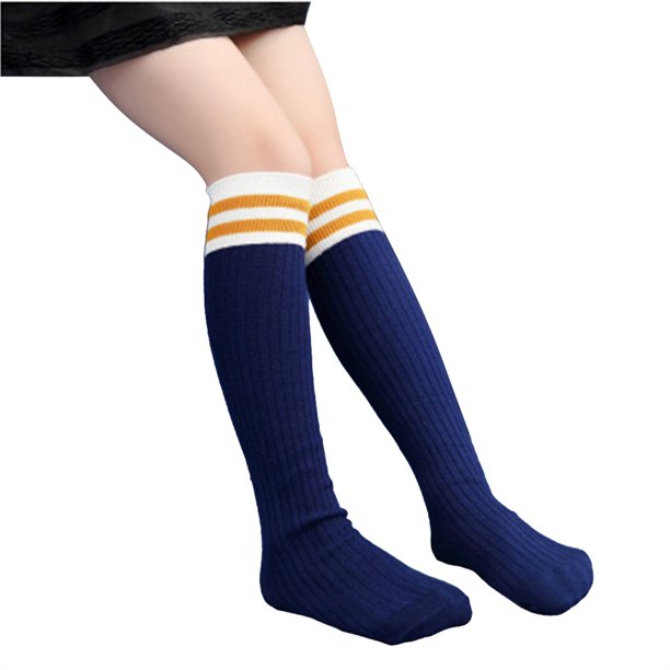 Sonducket Calcetines de tubo medio Algodón puro Forro cómodo Gran elasticidad Medias lindas Diseño de rayas Absorbente de sudor para niños Medias tipo 34 Sonducket AP009517-34