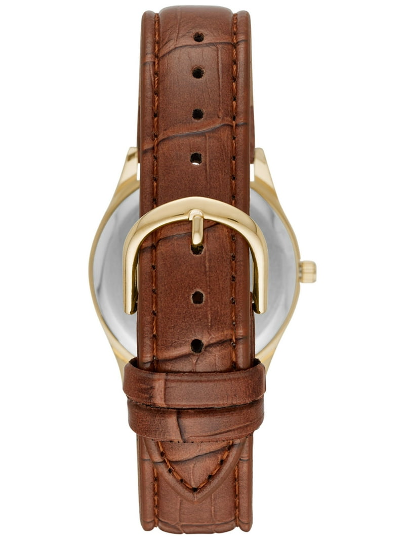 Gold Tone Round Watch with Brown Leather Strap and Playful Character Dial Women main image 4
