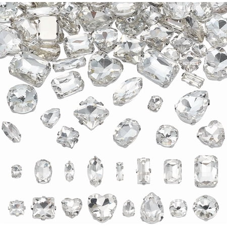 1set Sew on Rhinestone Glass Rhinestone with 201 Stainless Steel Setting Garment Accessories Mixed Shapes 14~20x12~15x4.5~7.5mm 8pcs/style
