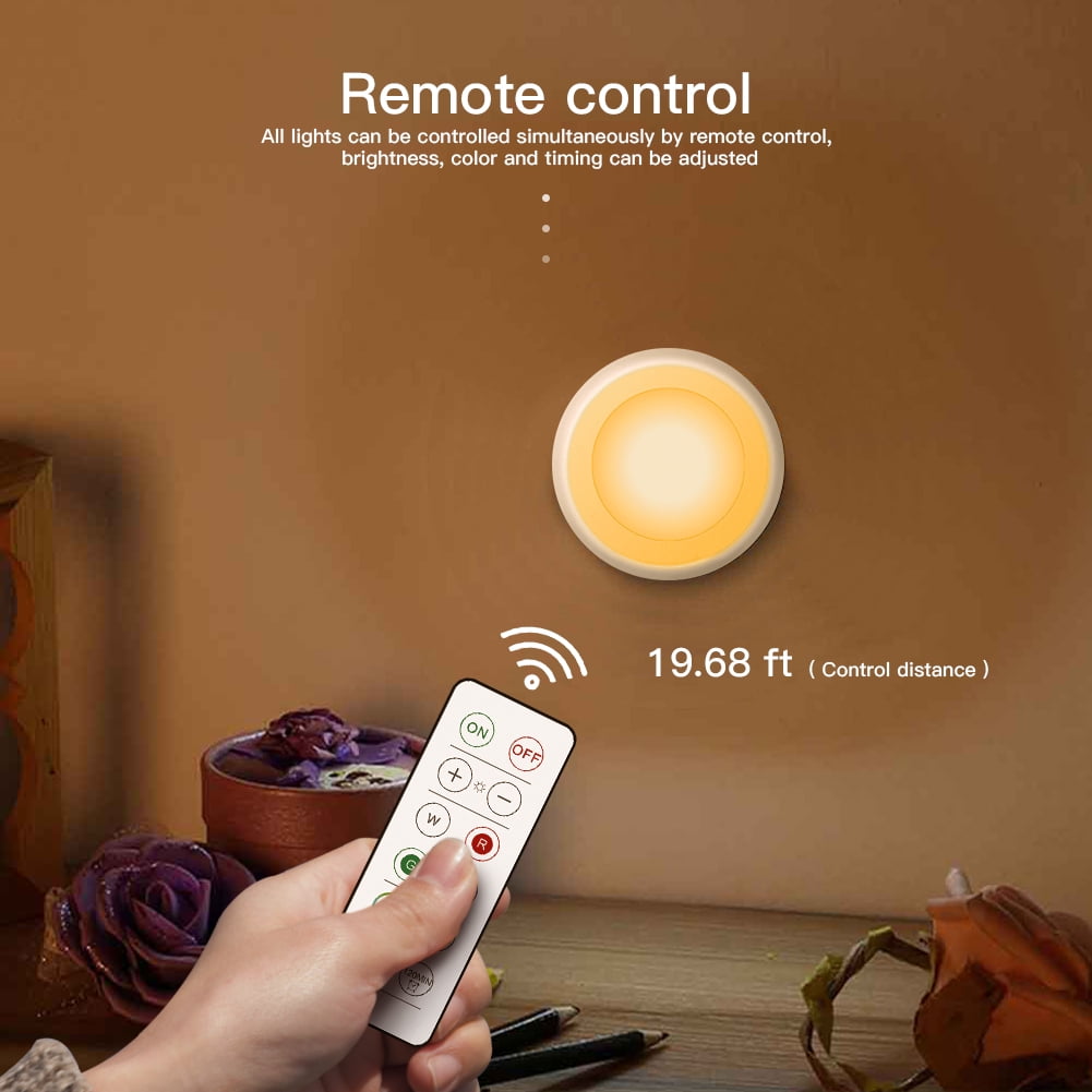 Lowestbest 6Pcs LED Color Changing Puck Lightings, Battery Powered Dimmable Night Light with Wireless Remote Controls for Cabinet & Counter Lowestbest 6Pcs LED Color Changing Puck Lightings, Battery Powered Dimmable Night Light with Wireless Remote Controls for Cabinet & Counter