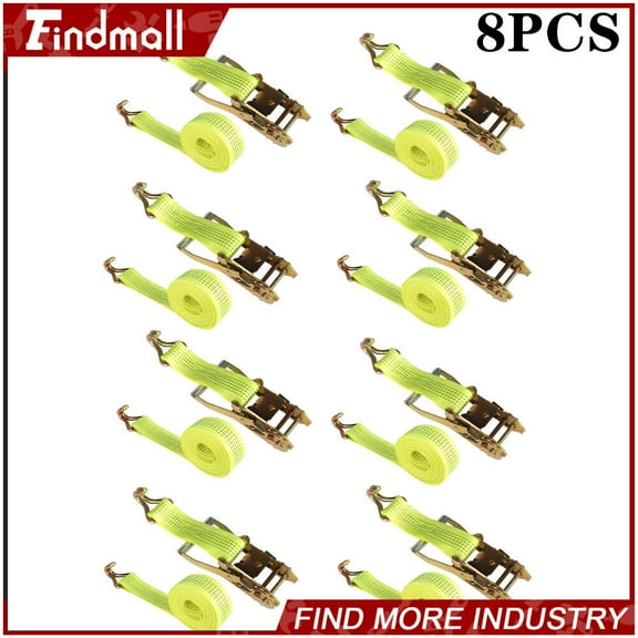 findmall 2" x 15' 5000 Lbs Ratchet Straps With J Hook Heavy Duty Tie Downs 8-Pcs