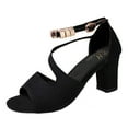 thumbnail image 4 of Dakaela Suede Heel Sandals for Women Peep Toe Ankle Buckle Walking Pumps Cutout Dressy Shoes, 4 of 5