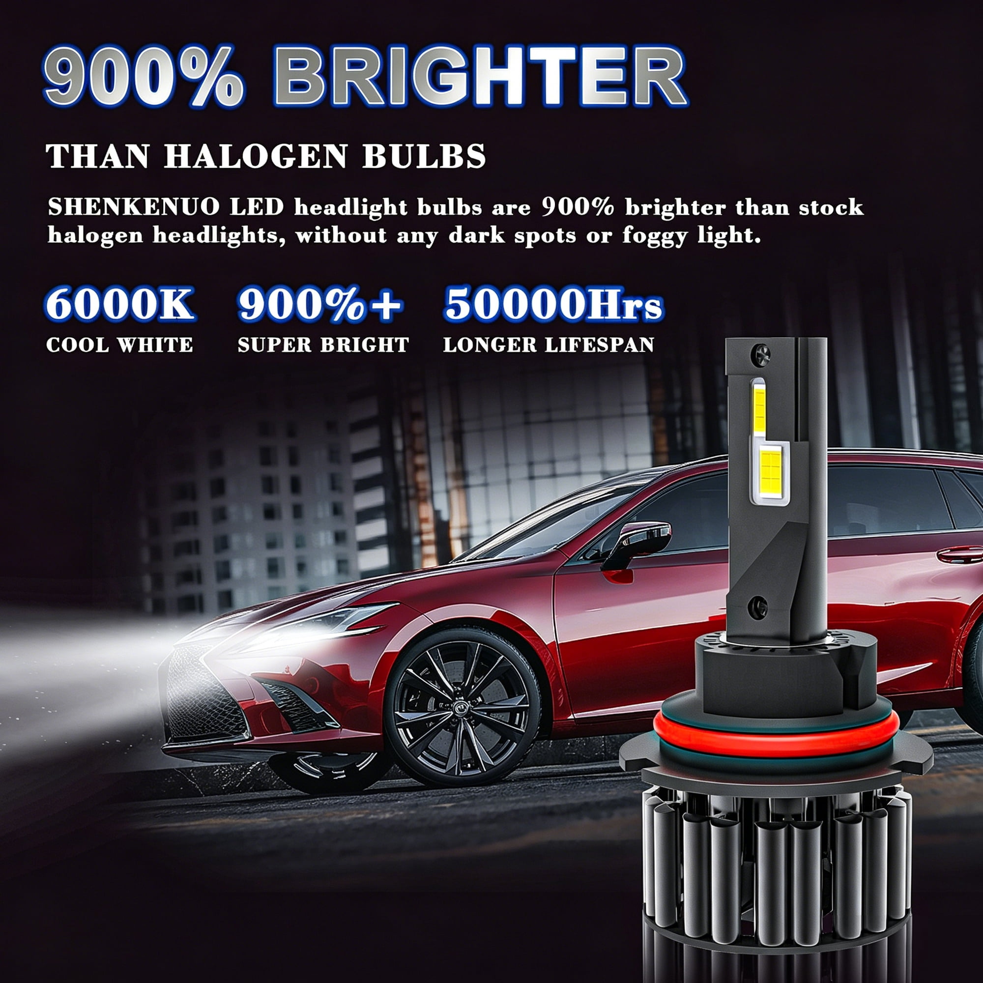 9007/HB5 High Low Beam LED Headlight Bulbs for Hummer H2 2003-2009, 200W 30000LM 6000K 2-Pack
