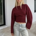 thumbnail image 2 of fheaev Long Sleeve Shirts for Women Crew Neck Solid Color Regular Shoulder Wide Sleeve Waist Casual Tunics Tops Tshirt Pullover Blouses Fall Fashion Winter Clothing Outfits, 2 of 9