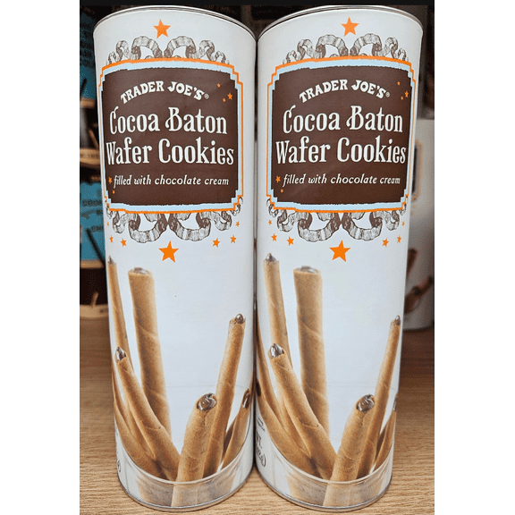 Trader Joe’s Cocoa Baton Wafer Cookies Filled with Chocolate Cream 5oz 142g (2 Tins)