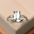 thumbnail image 2 of Natural aquamarine ring, emerald cut blue gemstone, engagement ring,March birthstone, sterling silver,funny gift, 2 of 3