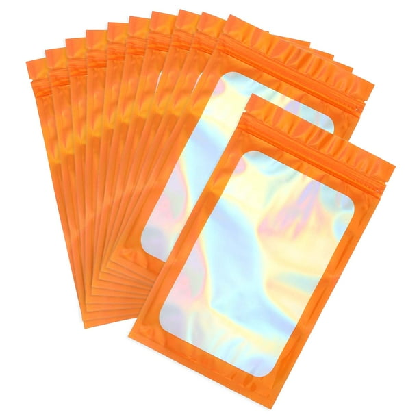 Bolsas de bolsa de aluminio Uxcell con ventana clara, bolsa de muestra resellable para caramelos y joyas, naranja 4 x 6 pulgadas