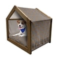 thumbnail image 1 of Moroccan Pet House, Traditional Design Tile with Geometric Floral Motifs Curly Details, Outdoor & Indoor Portable Dog Kennel with Pillow and Cover, 5 Sizes, Blue Sepia Redwood, by Ambesonne, 1 of 5