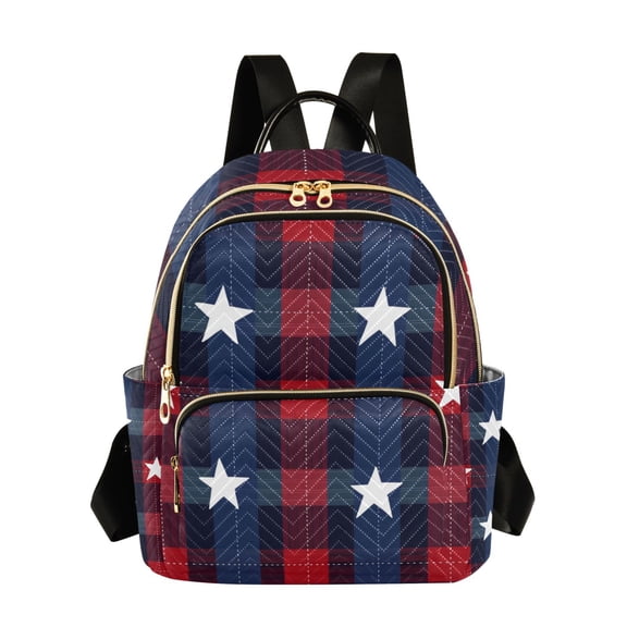 Blue and Red Tartan Plaids Stars Quilted Backpack Fashion Daypack Commuter Bag for Women 8.5 L