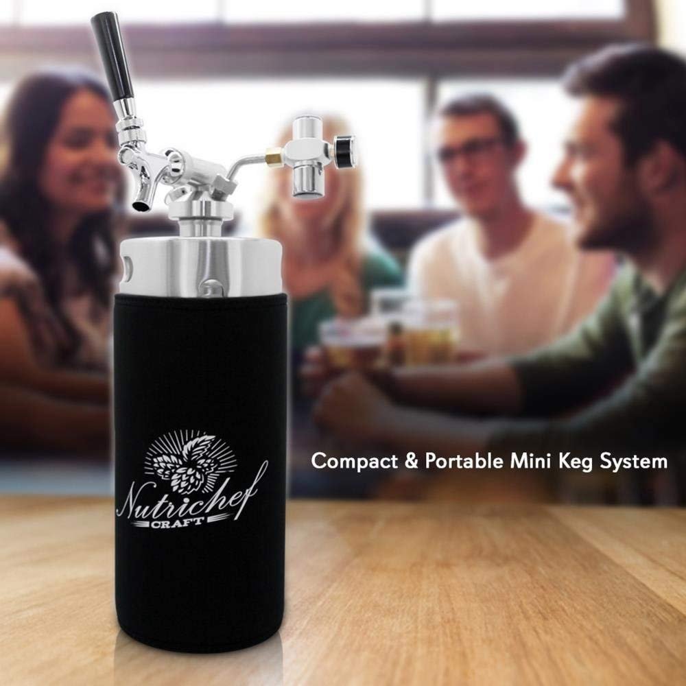 NutriChef Pressurized Growler Tap System - Stainless Steel Mini Keg Dispenser Portable Kegerator Kit - Co2 Pressure Regulator Keeps Carbonation for Craft Beer, Draft and Homebrew - PKBRTP100 128oz