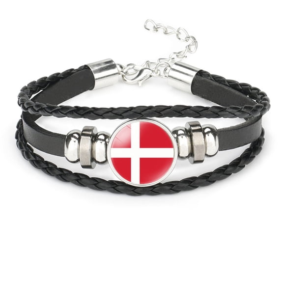 Uijokdef Bracelet for Women Men Black Leather Bracelet ,European Flags