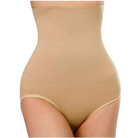

OVTICZA Women s Seamless Tummy Control Shapewear Seamless High Waisted Briefs Thong Panty Body Shaper Beige S