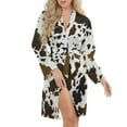 thumbnail image 5 of Cowhide Pattern Night Robe Long Sleeve V Neck Robe With Belt Women's Sleepwear Dresses, 5 of 9