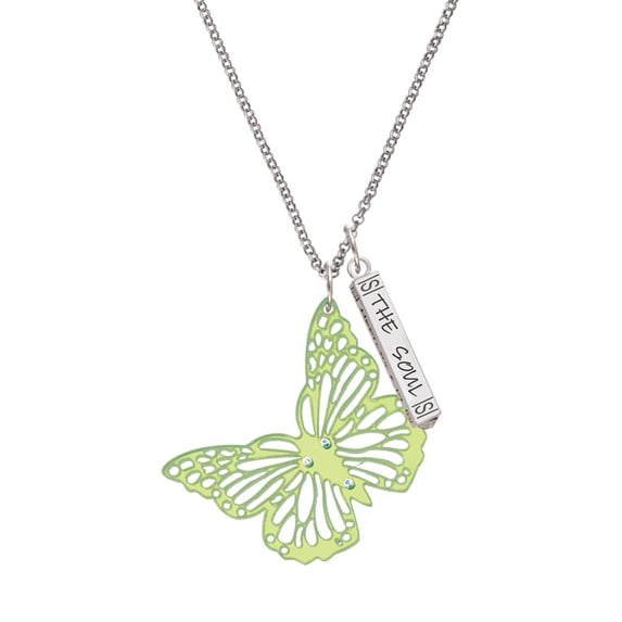 Delight Jewelry Acrylic Cut Out Butterfly Mirror Lime Green Silvertone Hope Anchors the Soul Bar Charm Necklace, 23"
