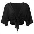 thumbnail image 3 of Women Tie Front Chiffon Short Sleeve Cropped Sheer Cardigan Formal Cardigan Long Wrap Cardigan Tops for Women Chiffon Cardigan Neck Cardigan Womens Cardigan plus Button down Cardigan Sweaters for, 3 of 4