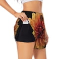 thumbnail image 2 of Disketp Orange Dalia Print Women's Shorts Workout Shorts for Athletic Gym Running Shorts with Phone Pockets, 2 of 8