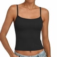 thumbnail image 3 of Tank Tops with Built in Bras Padded Summer Spaghetti Strap Sleeveless Cami Undershirts Fitted Basic Workout Shirts Featuring Soft Stretch Fabric Black L, 3 of 7