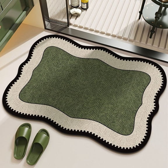 PYURTEP Bathroom Rugs Non-Slip Washable, Irregular Shape Diatomite Bath Mats, Absorbent Quick Dry Floor Mats for Bathroom, Indoor, Outdoor, Green