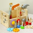 thumbnail image 4 of Wooden Tool Set Workbench, Detachable Screws Hand Tools Built-In Storage Educational, Interactive Pretend Repair Play Skill-Building Activities Decor for Home Yard Indoor Outdoor Play Gift, 4 of 5