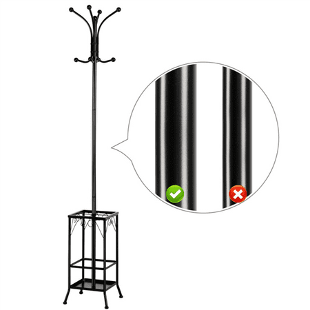 Coat Hat Rack with Umbrella Stand, Hall Tree Hangers 8 Hook Solid