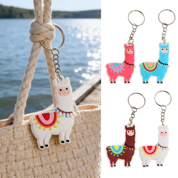SmartBy 4/8Pcs Alpaca Shape Keychain Cartoon Llama Charm Keyrings Party Bag Fillers Birthday Christmas Gifts Handbag Charm Purse Accessories