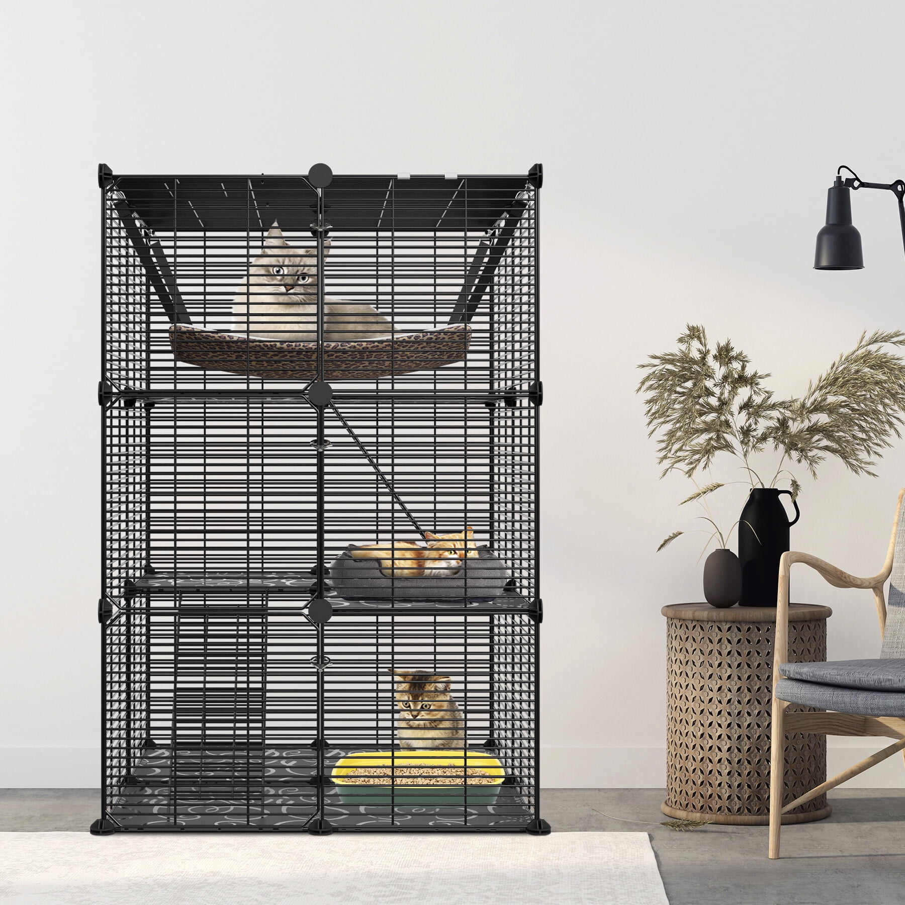 HomGarden 3-Tier DIY Cat Cage Metal Wire Cat Playpen Enclosures Indoor W/Hammock & Skylight for 1-2 Cats Ferret Rabbit
