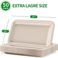 thumbnail image 2 of 50 Pack 14 Inch Disposable Food Trays – Heavy-Duty Large Paper Plates, Sugarcane Fiber Platters for Crawfish Lobster Seafood Party, Natural, 2 of 7