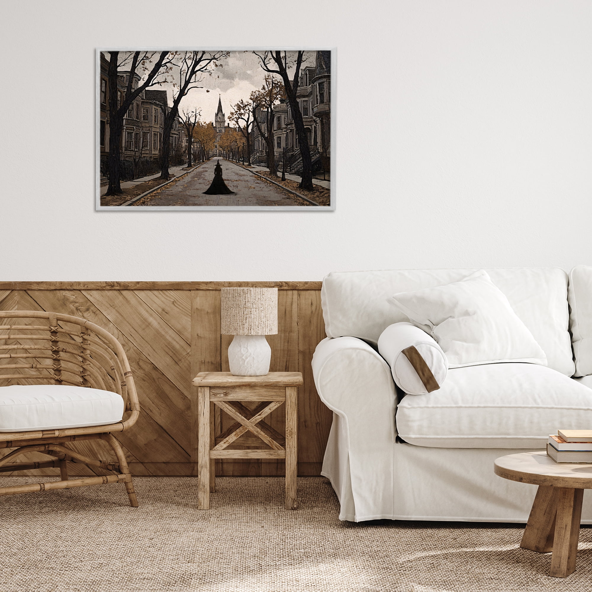 Stupell Industries Witch Strolling Town Streets Gray Framed Giclee Art, design by Jacky Ngan
