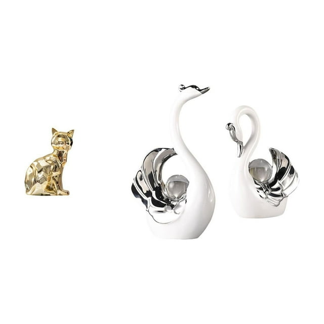 Elegante Escultura De Cisne Con Forma De Gato. Figura Decorativa De Arte Animal Para Chimenea, Sala De Estar, Centro De Mesa, Estantería O Como Regalo De Inauguración.