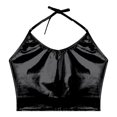thumbnail image 5 of Shiny Metallic Crop Camisole Tops for Women Halter Neck Low Back Sparkly Pu Leather Cami Tank Tops Disco Party Clubwear, 5 of 6