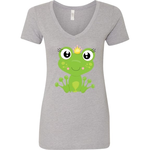 Inktastic Cute Frog, Green Frog, Frog Princess, Crown Women's V-Neck T-Shirt
