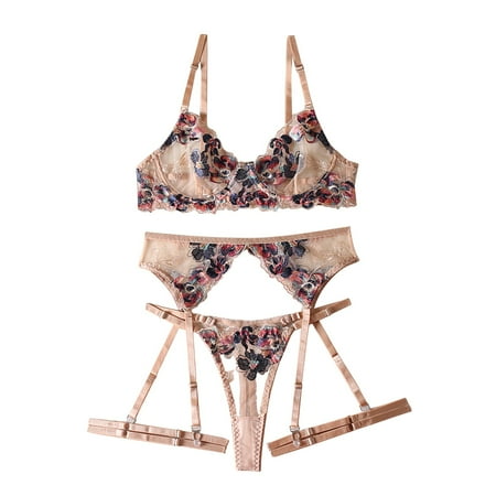 

Women Lingerie Sets Garter Lingerie Underwire Embroidered Lingerie Ruffle 3PCS Lace Lingerie Set Underwear Nightwear Lingeries Chemise Nightie Sleepwear