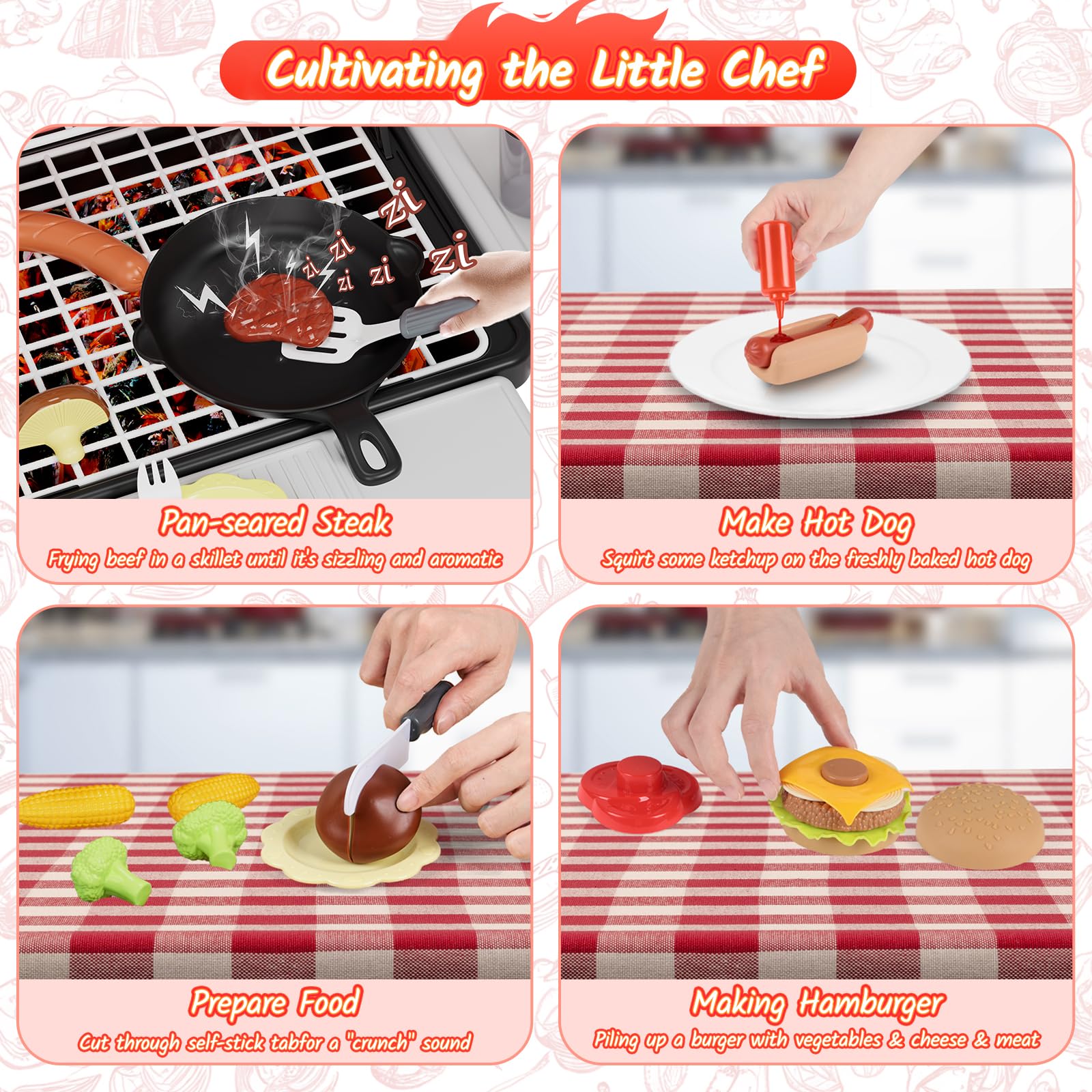 ToyM Kids BBQ Grill Playset with Smoke, Sound & Light photo 3