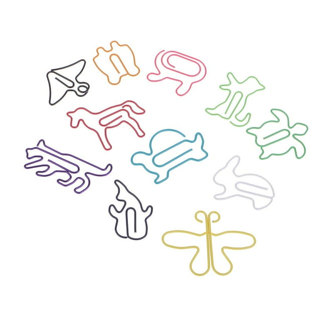 KLKCMS 12 Shapes Animals Paper Clips Smooth Metal Wire Paperclips for Offices Supplies