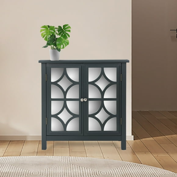 Buffet cabinet with glass doors, Kitchen Storage Cabinet, Wood Kitchen Cupboard Console Table for Dining Room, Hallway and Living Room,Grey