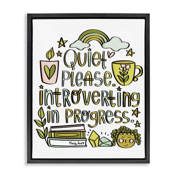 Stupell Industries Introverting In Progress Quotes and Sayings Painting Black Floater Framed Canvas Art Print Wall Art, 17 x 21