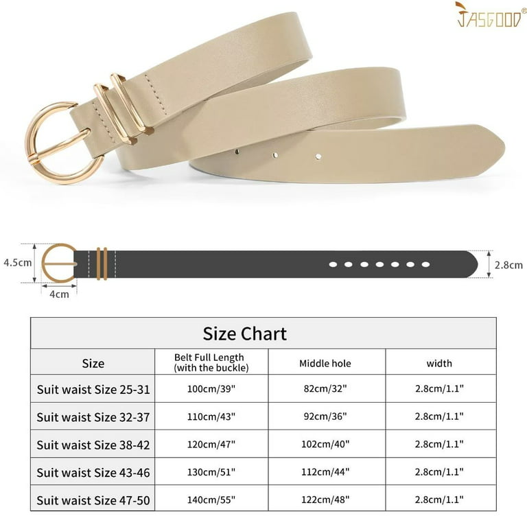 JASGOOD Womens Leather Belts for Jeans, Ladies Beige Belt for Pants with  Gold Buckle