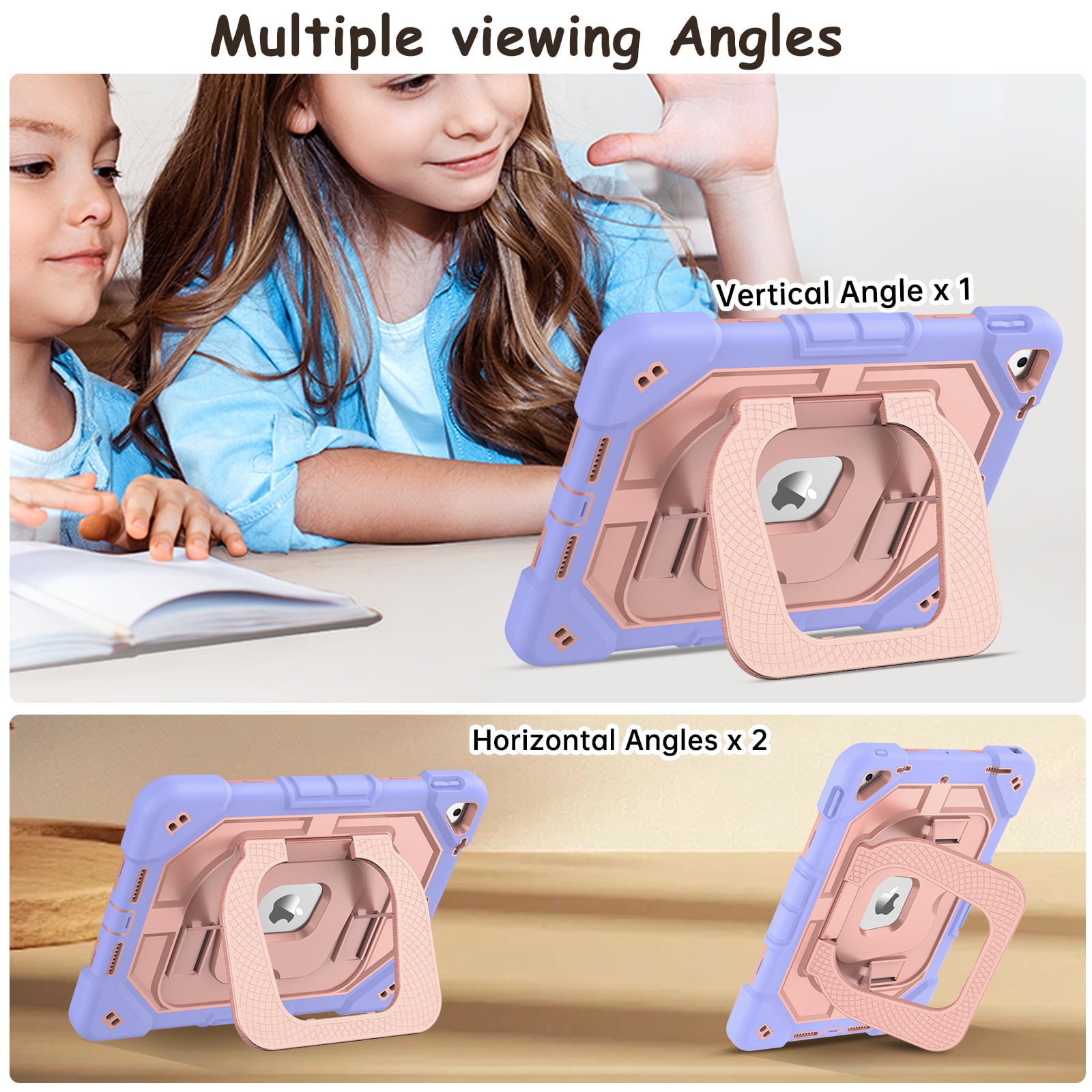 YINLAI Case for iPad 9th Generation with Pencil Holder & Foldable Kickstand,Hybrid Shockproof Protective Case for iPad 9/8/7 Gen 10.2",Compatible with iPad 10.2 Case,Purple+Pink