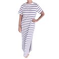 thumbnail image 1 of TSADFHJI Jupes pour Femmes Courte Longueur Décontractée Motif Rayé Poche Latérale Robe T-Shirt Décontractée pour Femmes Manches Courtes avec Ourlet Fendu Col Rond Robe de Mode TTG Bleu, 1 of 4