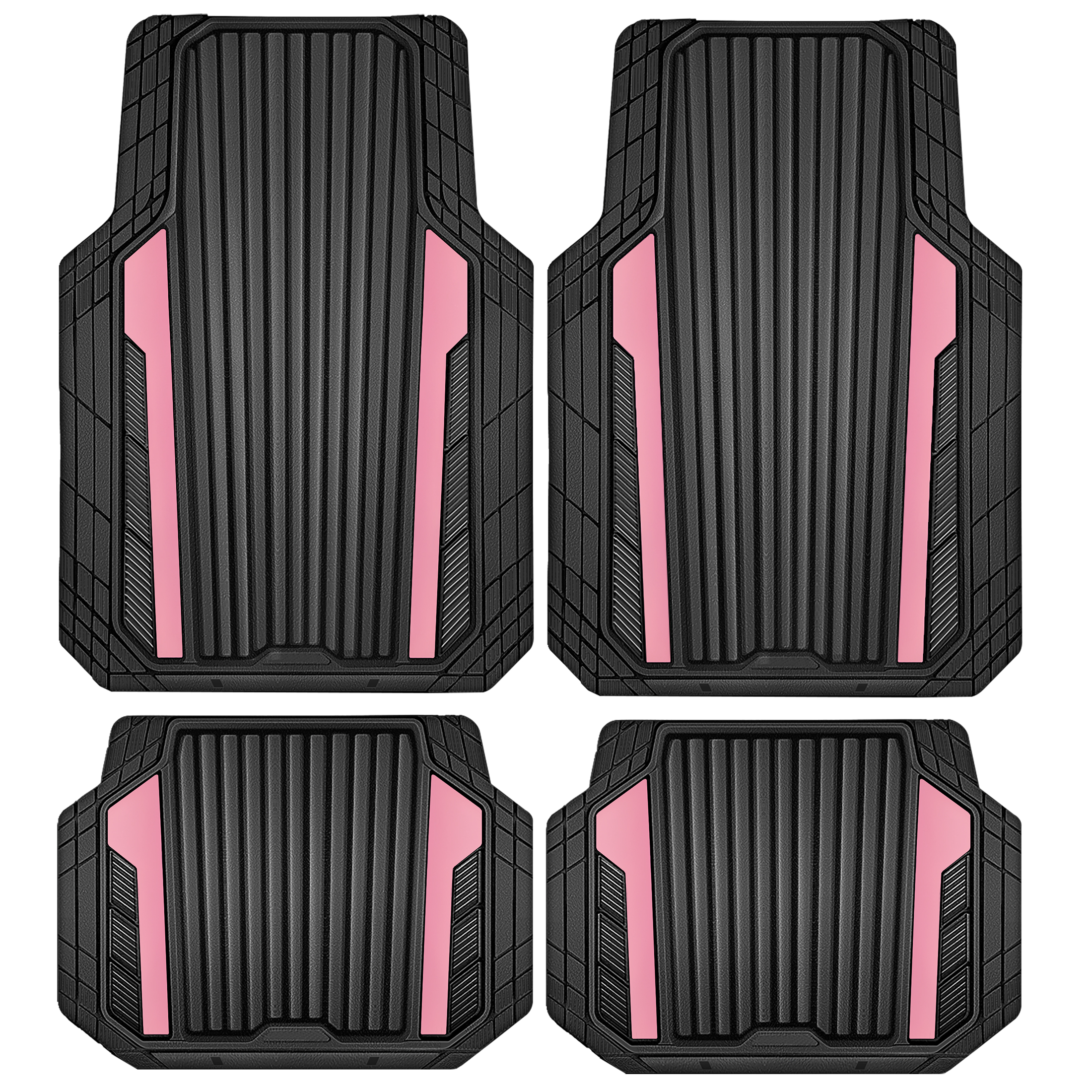 Auto Drive 4-Piece Black & Pink Heavy-Duty Floor Mats photo 1