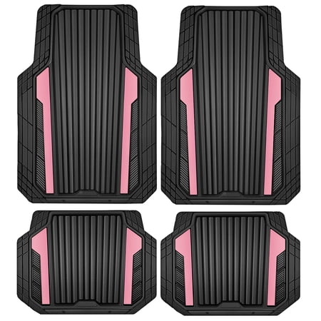 Auto Drive 4-Piece Black & Pink Heavy Duty Rubber Car Floor Mats  All Weather Universal Trim-to Fit for Car  SUV and Truck Mats
